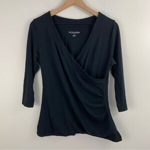 Soft Surroundings Black Alyssa Knit 3/4 Sleeve Faux Wrap Top
